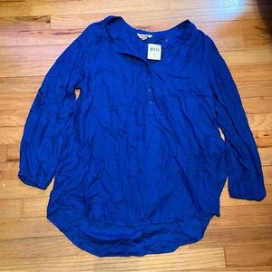 Lucky Brand Royal Blue Long Sleeve Henley Blouse